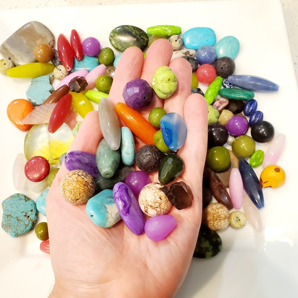 Mixed Gemstone Bead Soup Lot DIY Semiprecious Stone Agate Turquoise Glass 28oz - Picture 4 of 10